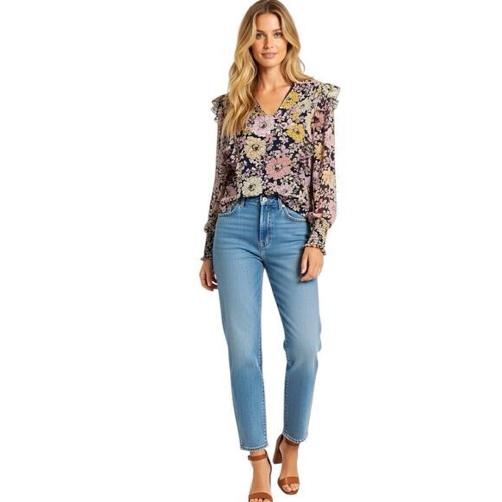Philosophy Womens Blouse Sz XS Floral Flutter Long Sleeve Cottagecore Cottage